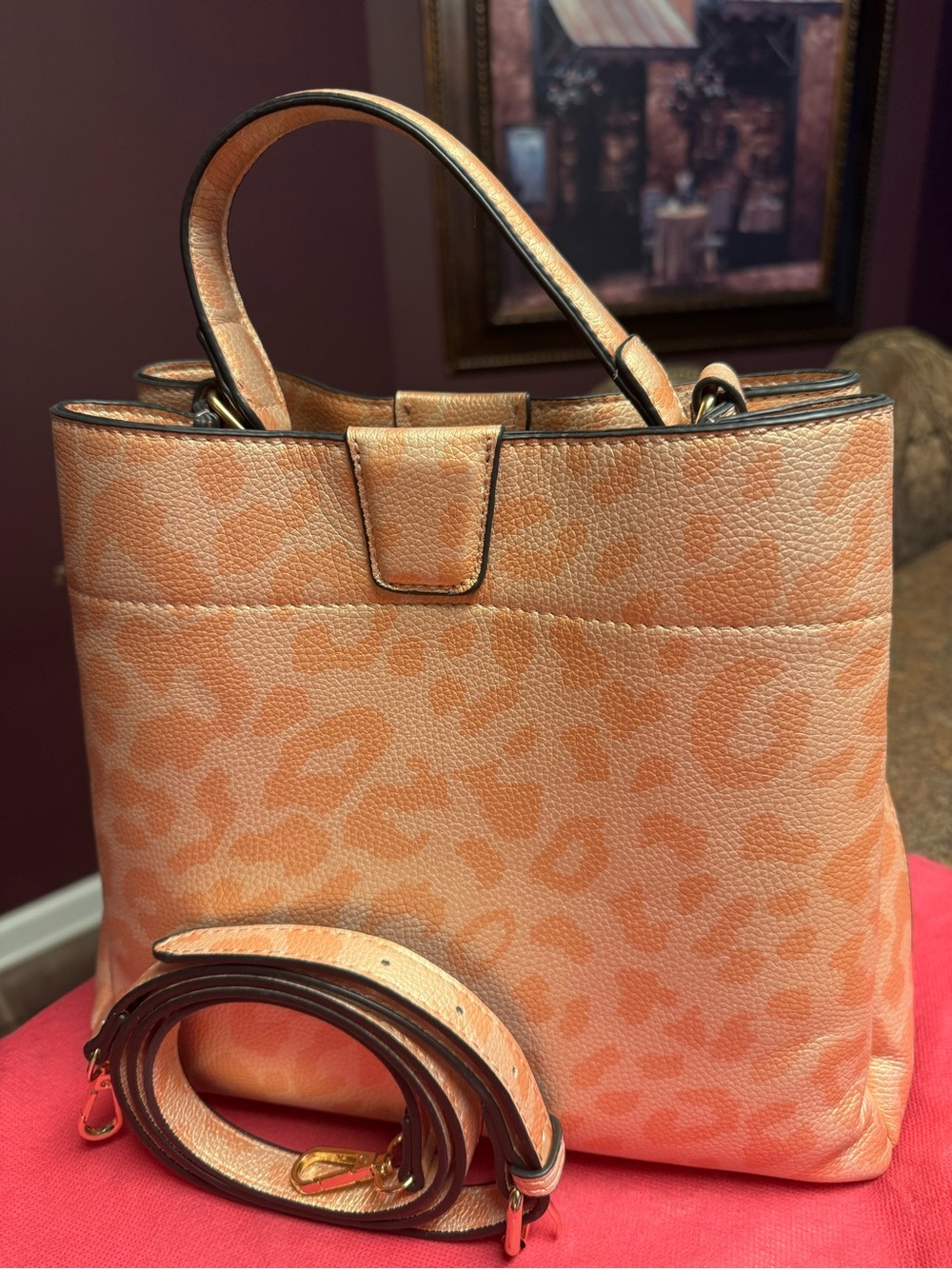 Jen & Co. Leopard-Print Top Handle Purse in Peach/Pink
